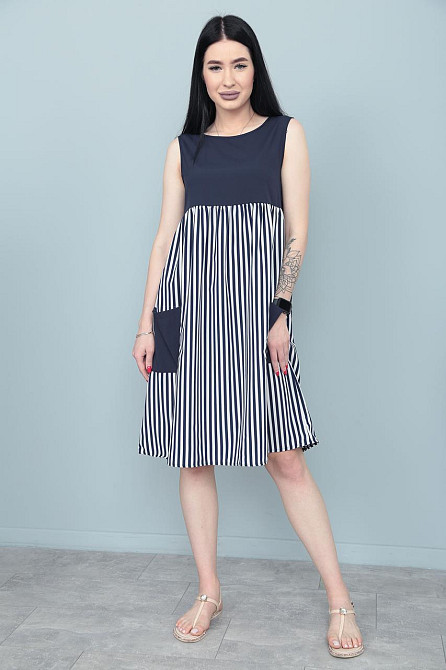 Сукня з завищеною талією "Band" оптом | Норма і батал | Розпродаж моделі Темно-синій, 42-44 Київ - фото 2