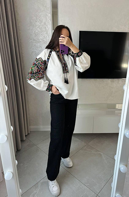 Женская современная вышиванка с завязками и кисточками 80% хлопок, 20% полиэстер 48 Одесса - изображение 3