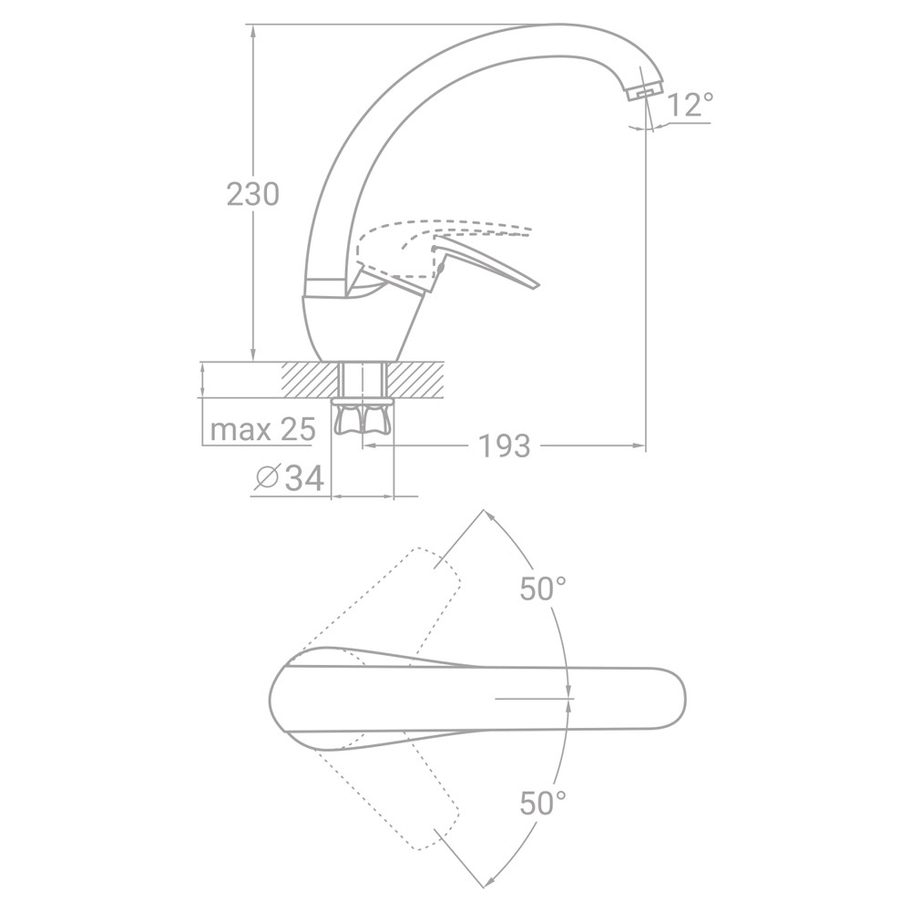 TAU Смеситель TN Ø35 для кухни гусак ухо на шпильке TAU TN-5B142C (9846120) Київ - фото 2