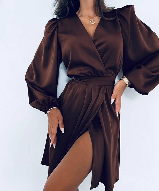 Жіноче стильне вечірнє романтичне мініплаття шовк арманський Шоколад, 42/44 Одеса - фото 3