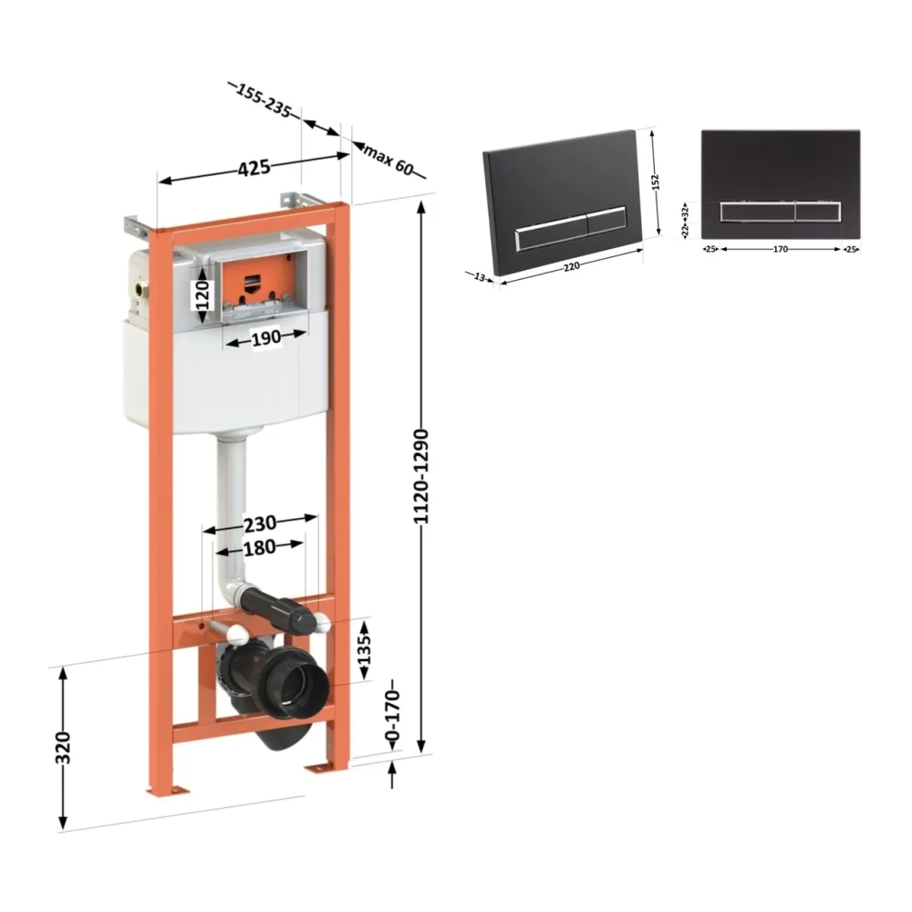 Набор инсталляция 4 в 1 Qtap Nest ST с линейной панелью смыва QT0133M425M08V1091MB Киев - изображение 12