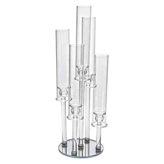 Yiwu Підсвічник скляний на 5 свічок 20×72.5 см підсвічник декоративний прозорий на ніжці HP-4-6 Киев
