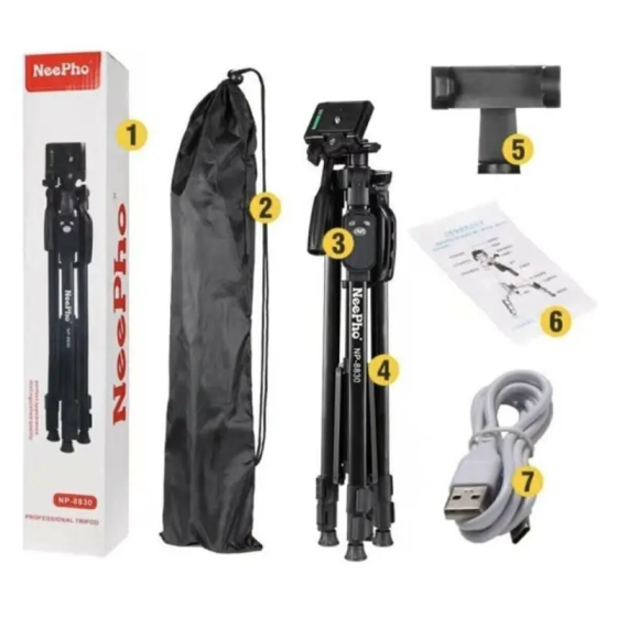 Штатив тринога NeePho NP-8830 не знімний майданчик + тримач + пульт + чохол (54-155см) Чорний Київ