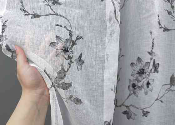 Тюль батист, колекція «Flora» колір білий з сірим принтом 1541т Київ