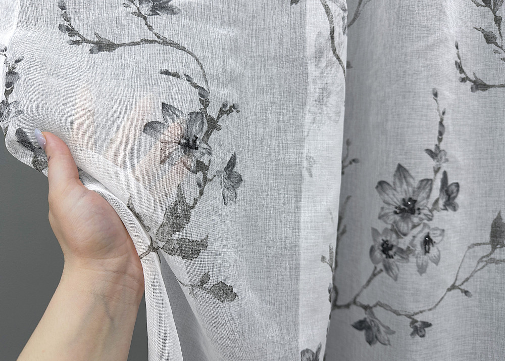Тюль батист, колекція «Flora» колір білий з сірим принтом 1541т Київ - фото 4