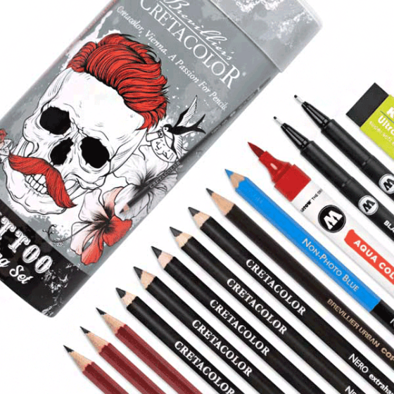 Набор художественных материалов TATTOO SKETCHING 14шт металлическая коробка Cretacolor Киев