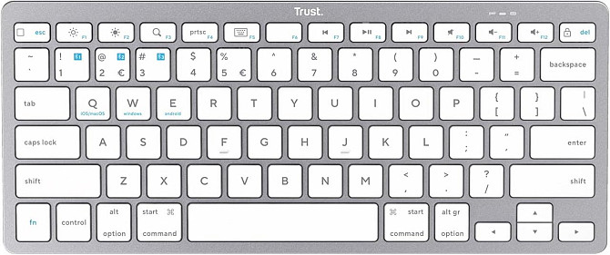 Беспроводная мембранная клавиатура Trust Basics Bluetooth 104 клавиши, с подсветкой, серебристая, ко Киев - изображение 1