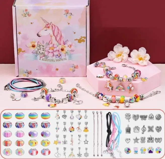 Детский набор для творчества для создания шарм браслетов и колье из бусин в подарочной коробке разноцветный Киев - изображение 1
