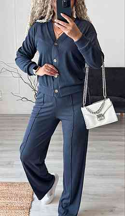 Женский стильный повседневный костюм двойка: кардиган на пуговицах + брюки трикотажный рубчик Графит, 50/52 Одесса