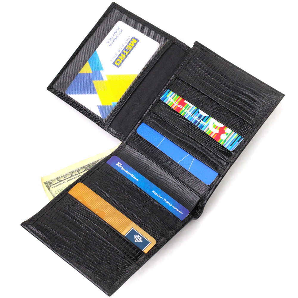 Практичное мужское портмоне из натуральной фактурной кожи CANPELLINI 21868 Черный Киев - изображение 7