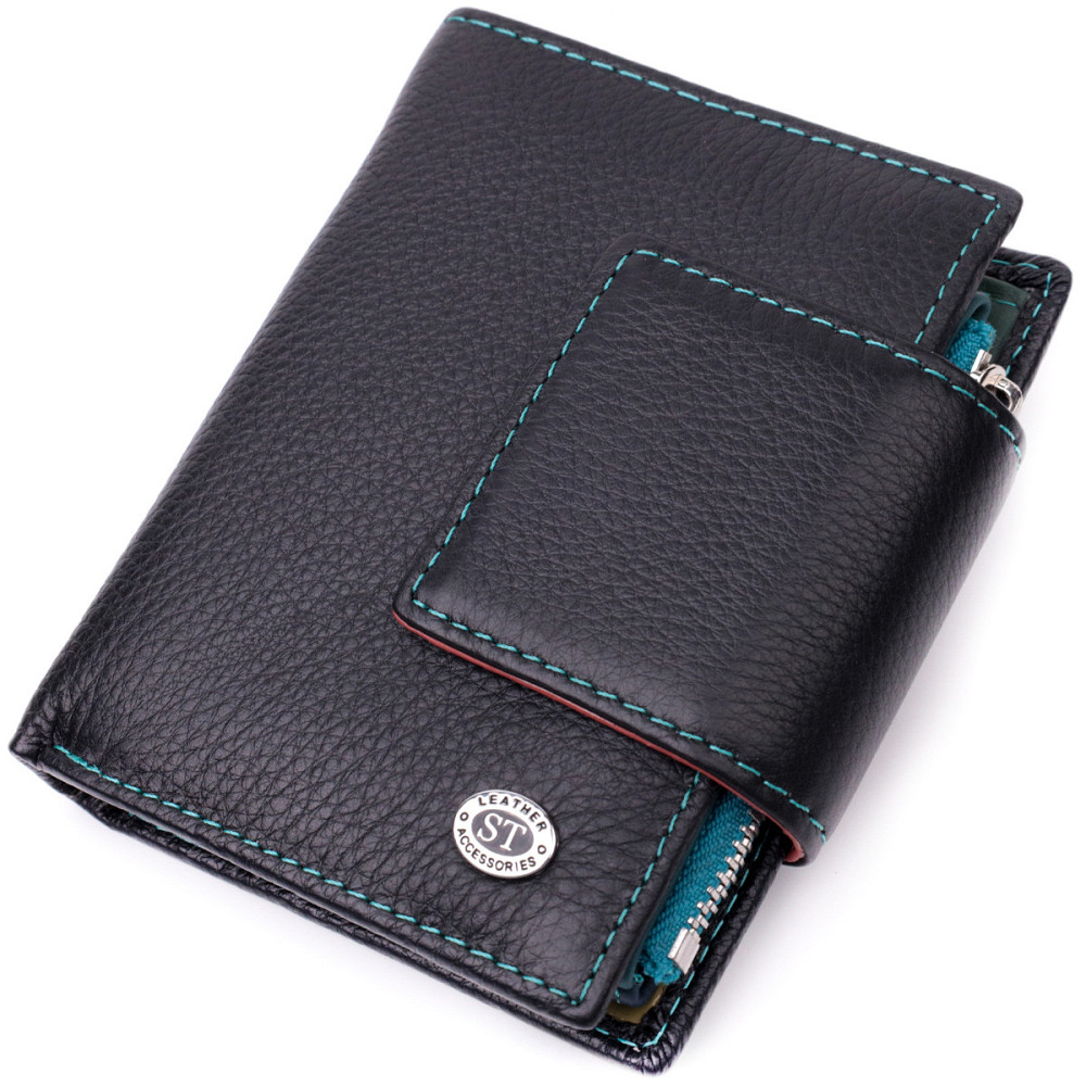 Портмоне для жінок у класичному кольорі з цікавою монетницею ST Leather 19449 Чорний Київ - фото 1