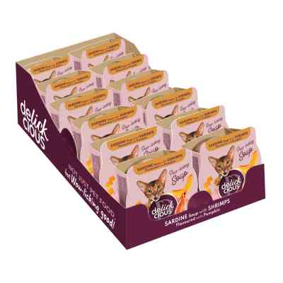 Влажный корм для кошек Delickcious Суп из сардины с креветками и добавлением тыквы 80 г (4820269141568) Винница