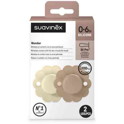 Пустушка Suavinex Wonder фізіологічна 2 шт, 0-6 місяців, світло-бежева та бежева (308404) Вінниця