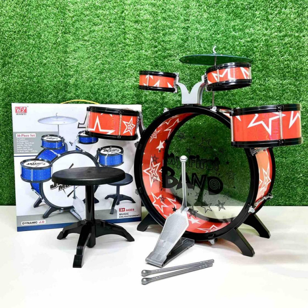 Барабанна установка іграшкова 4 барабани з паличками та стільчиком Червона (1919) Чернигов - изображение 1