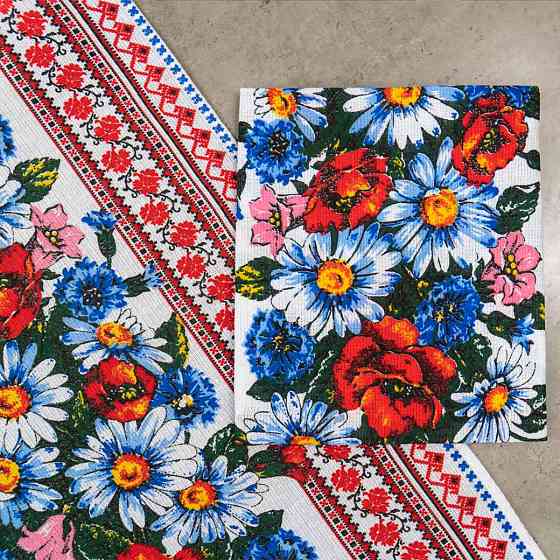 Рушник вафельний з принтом вишивки та квітами GM Textile 35х61см 180г/м2 (Різнокольоровий) Суми