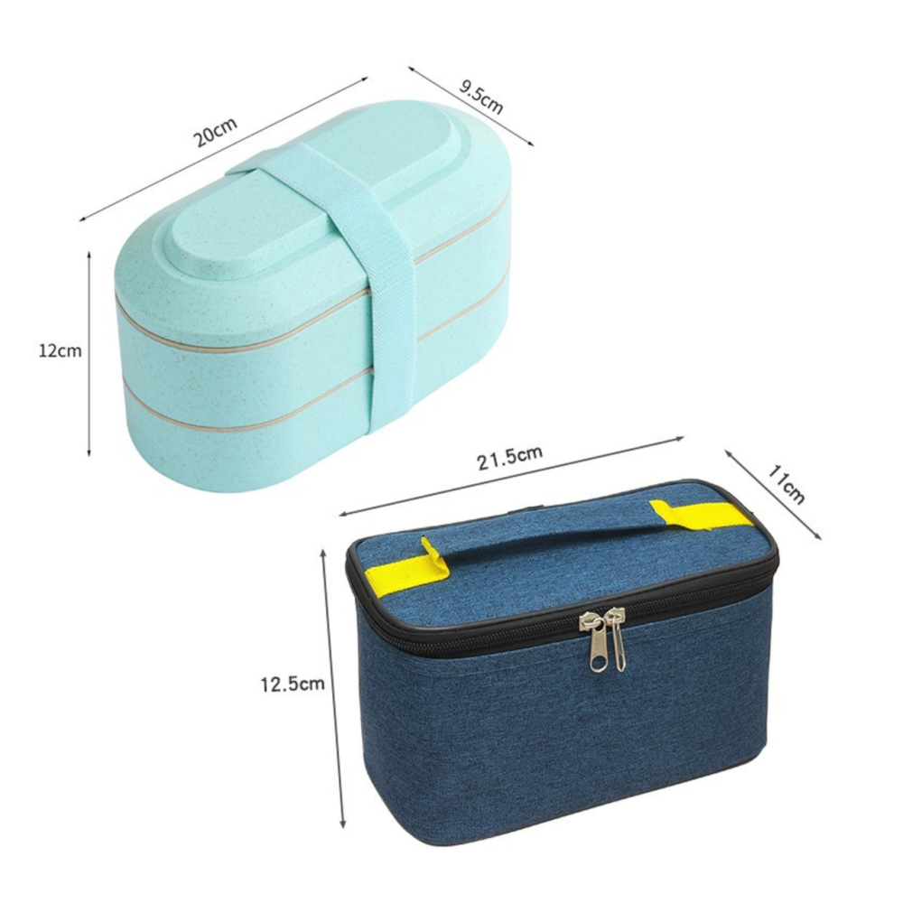 Контейнер, ланч-бокс для гарячої та холодної їжі з термосумкою, двоярусний для обіду зі столовими приборами, 900 мл, блакитний Кам'янець-Подільський - фото 5
