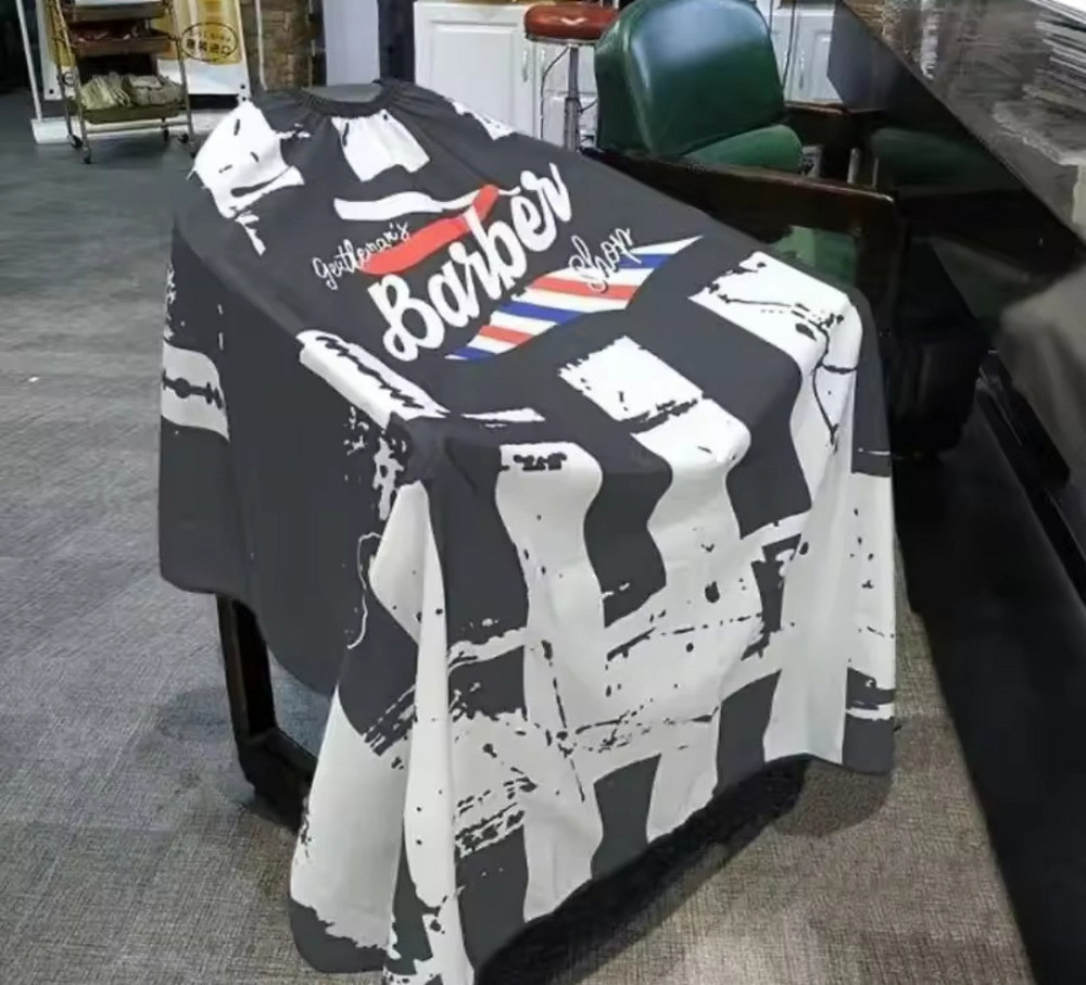 Парикмахерская накидка Barber для стрижки и покраски 140 на 50 см чёрный c белым Киев - изображение 1