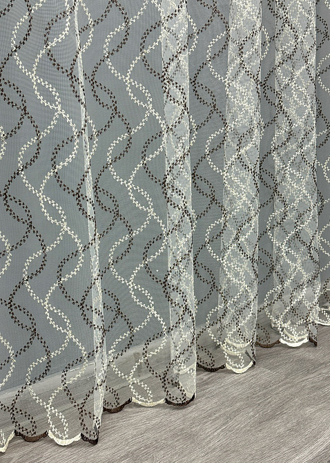 Тюль фатин с вышивкой и люрексом Цвет молочный с венге 1832т Киев - изображение 7