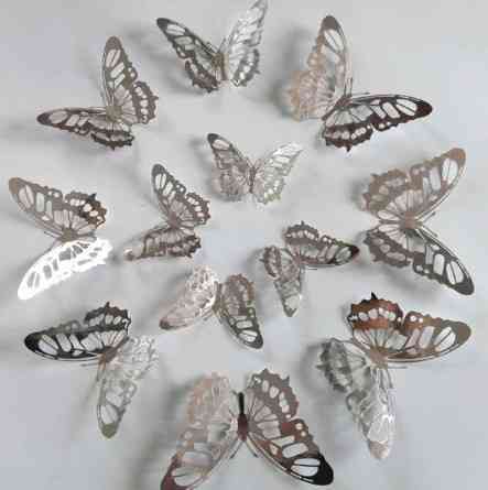 Бабочки серебро на скотче - 12шт. в наборе Киев