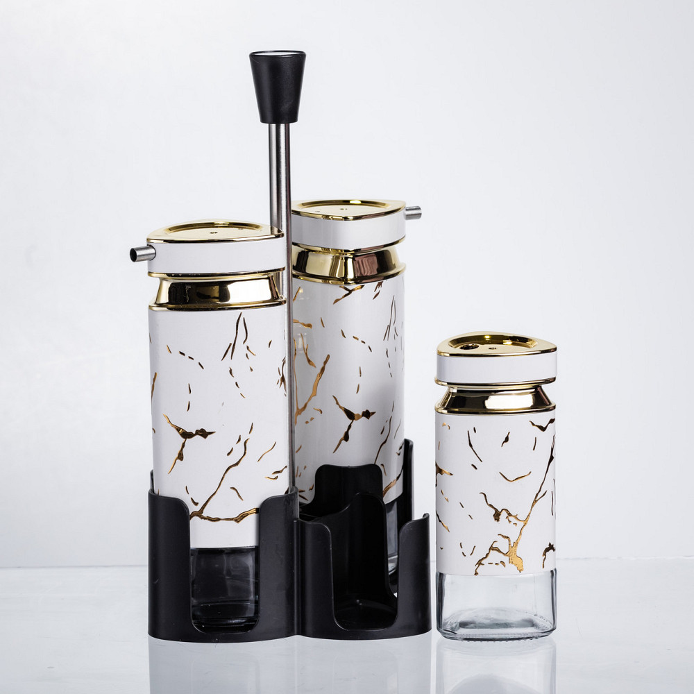 Набір баночок для спецій на підставці, білий мармур Київ - фото 4