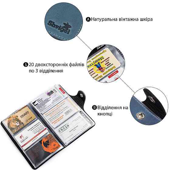 Візитниця велика Shvigel 13906 шкіряна Синя Київ
