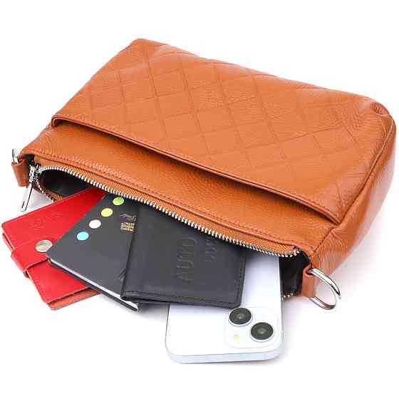 Жіноча сумка з натуральної шкіри з двома ремінцями Рудий (Vintage) Київ