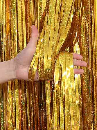 Шторка для фотозоны дождик с голограммой 3 м на 1 м золотистый Киев