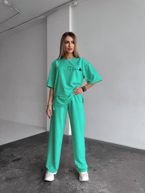 Жіночий повсякденний костюм футболка зі штанами Бырюзовий 50/52 Харків - фото 1