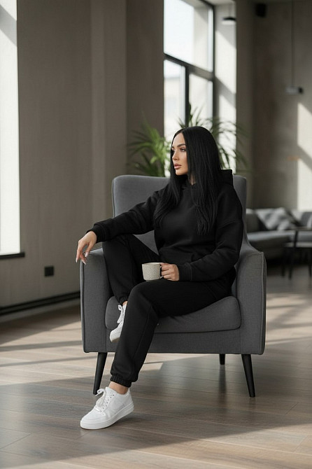 Женский спортивный теплый костюм трехнитка на флисе Черный XS/S Харьков - изображение 11