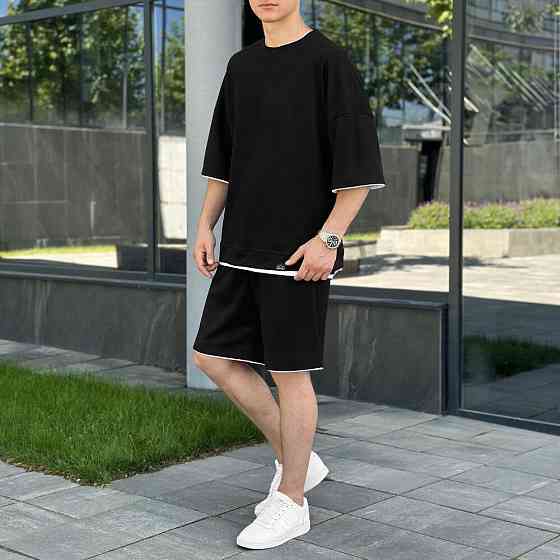 Мужской летний комплект шорты и футболка черный свободного кроя Pobedov Jack Киев