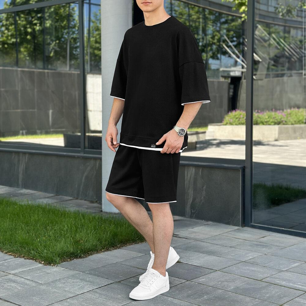 Чоловічий літній комплект шорти і футболка чорний вільного крою Pobedov Jack Київ - фото 1