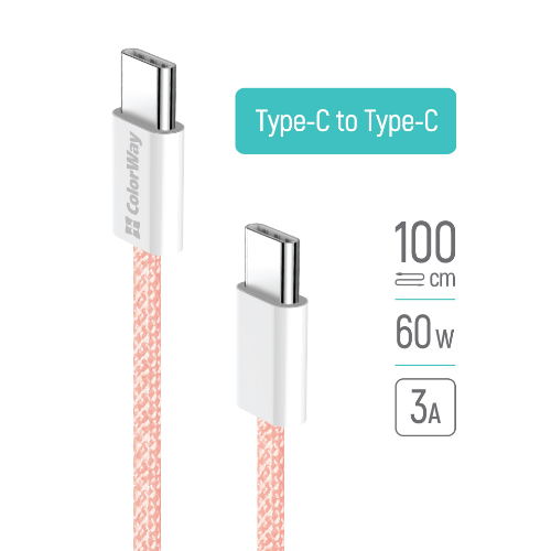 Кабель USB PD Type-C/Type-C ColorWay CW-CBPDCC061-P 3,0A 60W 1м рожевий Житомир