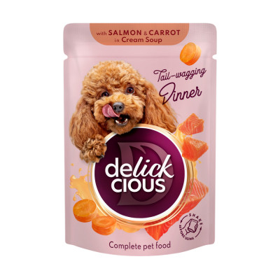 Вологий корм для собак Delickcious Смужки з лососем та морквою в крем-супі 85 г (4820269142053) Вінниця - фото 1