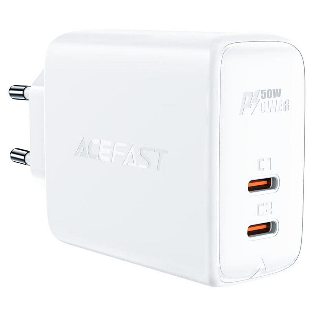 Мережевий зарядний пристрій ACEFAST A29 PD50W GaN (USB-C+USB-C) dual port charger White Киев - изображение 2