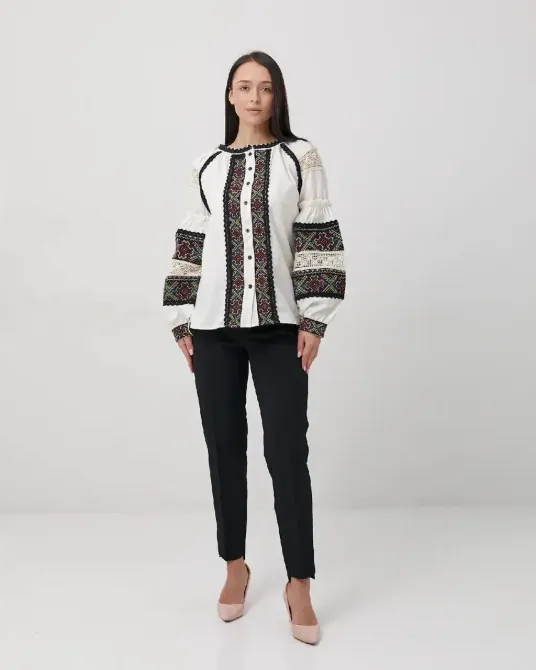 Женская современная вышиванка с кружевными вставками 80% хлопок, 20% полиэстер 50 Одесса - изображение 3