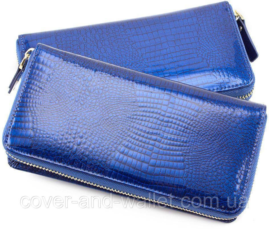 Жіночий лаковий гаманець на змійці з візитницею синього кольору ST S7001A Київ - фото 8