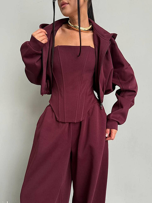 Жіночий стильний трендовий костюм-трійка петля Бордо, 42/44 Одеса - фото 6
