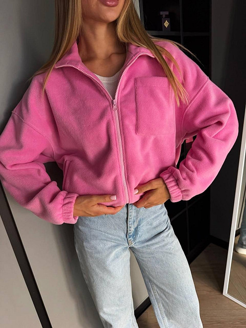 Флісова жіноча кофта на блискавці, щільний фліс, оверсайз, демісезон, рожевий, розмір One size Лубни - фото 4