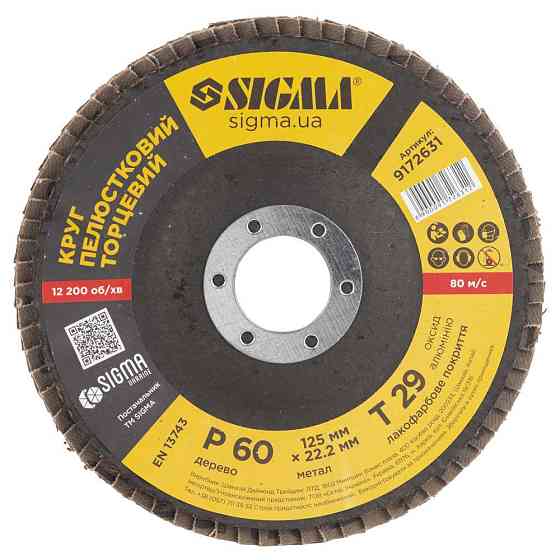 Sigma Круг лепестковый торцевой Т29 (конический) Ø125мм P60 SIGMA (9172631) Киев