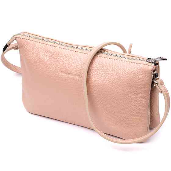 Очаровательный женский клатч из натуральной зернистой кожи GRANDE PELLE 11698 Пудровый Киев