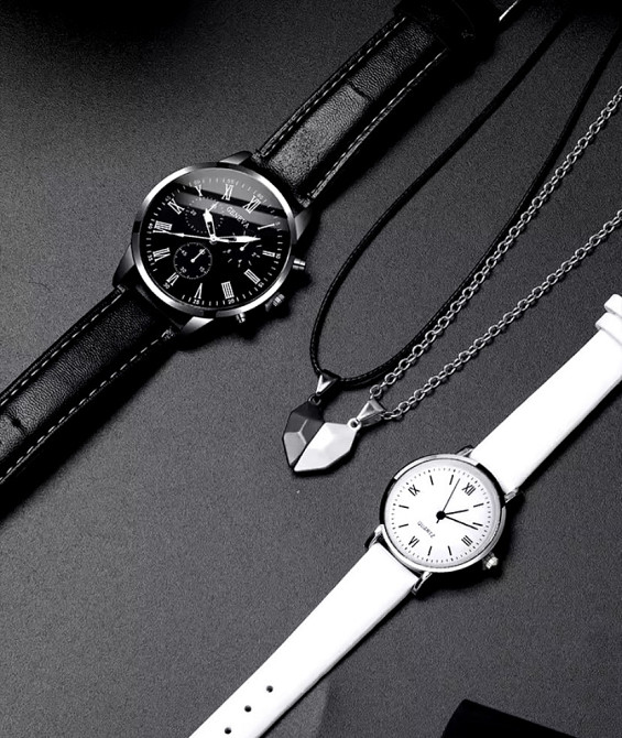 Подарочный набор для мужчин и женщин 2 парные часы с 2 ожерельем серце диам 4см длин 24см шир 2см черно-белый Киев - изображение 4