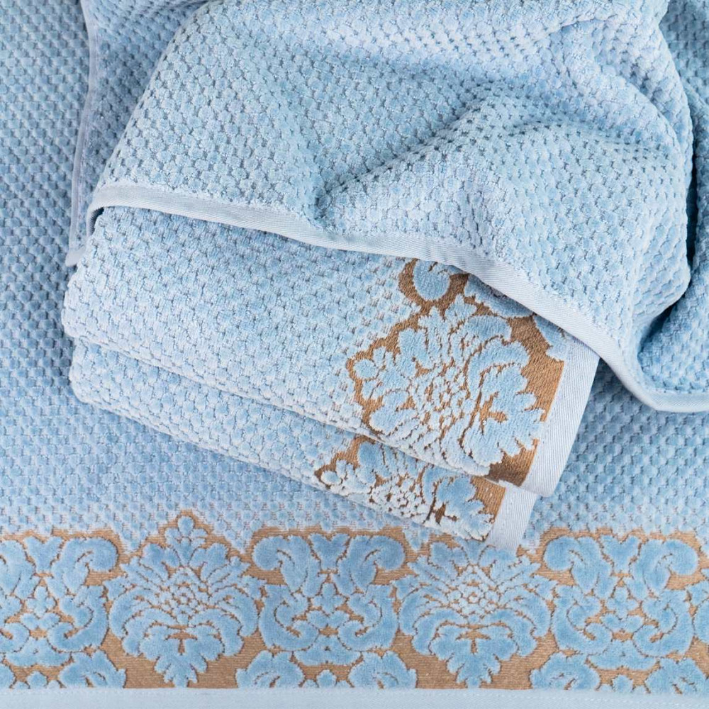 Рушник махровий середній 50x90см Damask Преміум якості Жакардовий з велюром 550г/м2 (Світло-Синій) Суми - фото 3