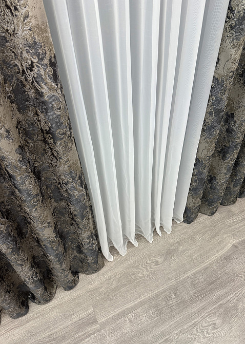 Шторна тканина "Льон Преміум" Туреччина колір чорний з бежевим 1694ш Київ - фото 5