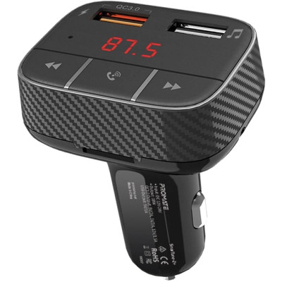 FM модулятор Promate SmarTune 2+ BLUETOOTH 5.0 USB QC 3.0 AUX/SD/USB BLACK (smartune-2+.black) Вінниця - фото 1