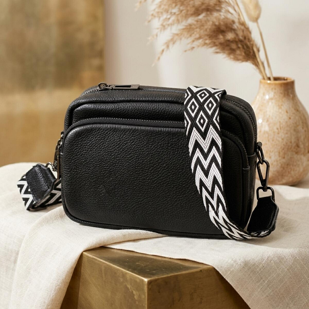 Компактна жіноча сумка крос-боді з натуральної шкіри Vintage 22294 Чорна Київ - фото 11