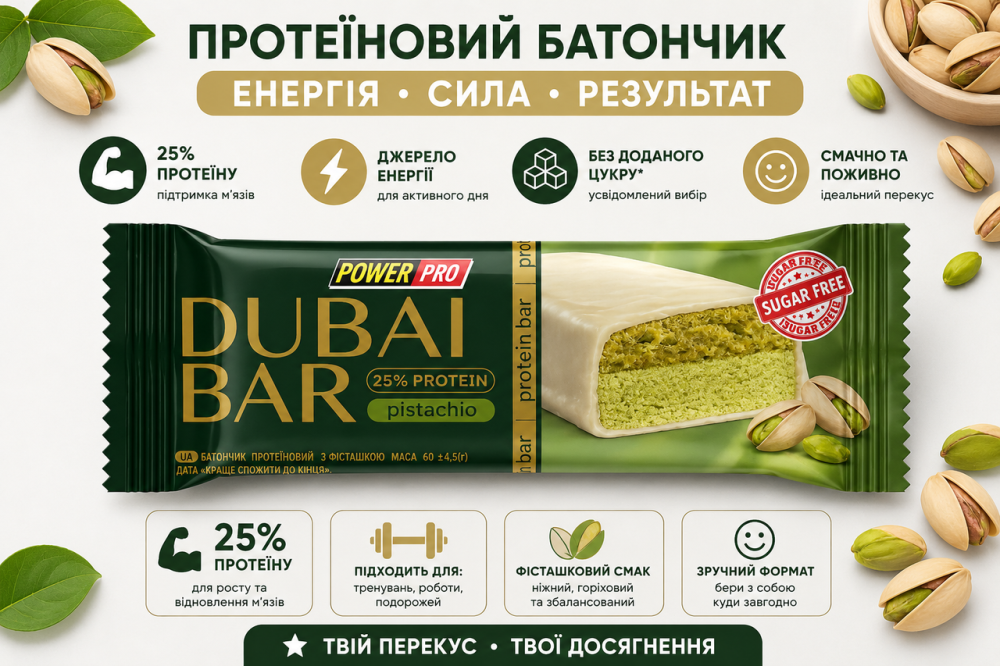 Протеїнові батончики Power Pro Dubai Bar 10х50g Фісташка Київ - фото 6