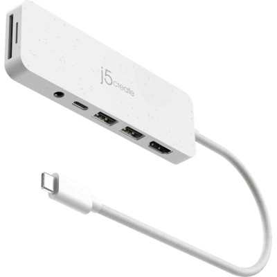 Концентратор J5create USB-C 6-in-1 2xUSB 3.2 + USB-C PD + HDMI 4K + SD/TF + 3.5mm white (JCD373EW-N) Винница - изображение 2