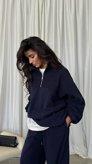 Жіночий теплий костюм-двійка: кофта та штани з турецького двостороннього флісу Темно-синій, 46/48 Одеса - фото 3