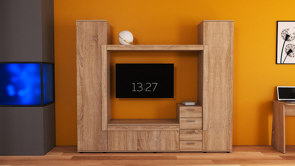 Стенка в гостиную под ТВ Эхо-2, Дуб Сонома, 2160х420х1850 Львов - изображение 2