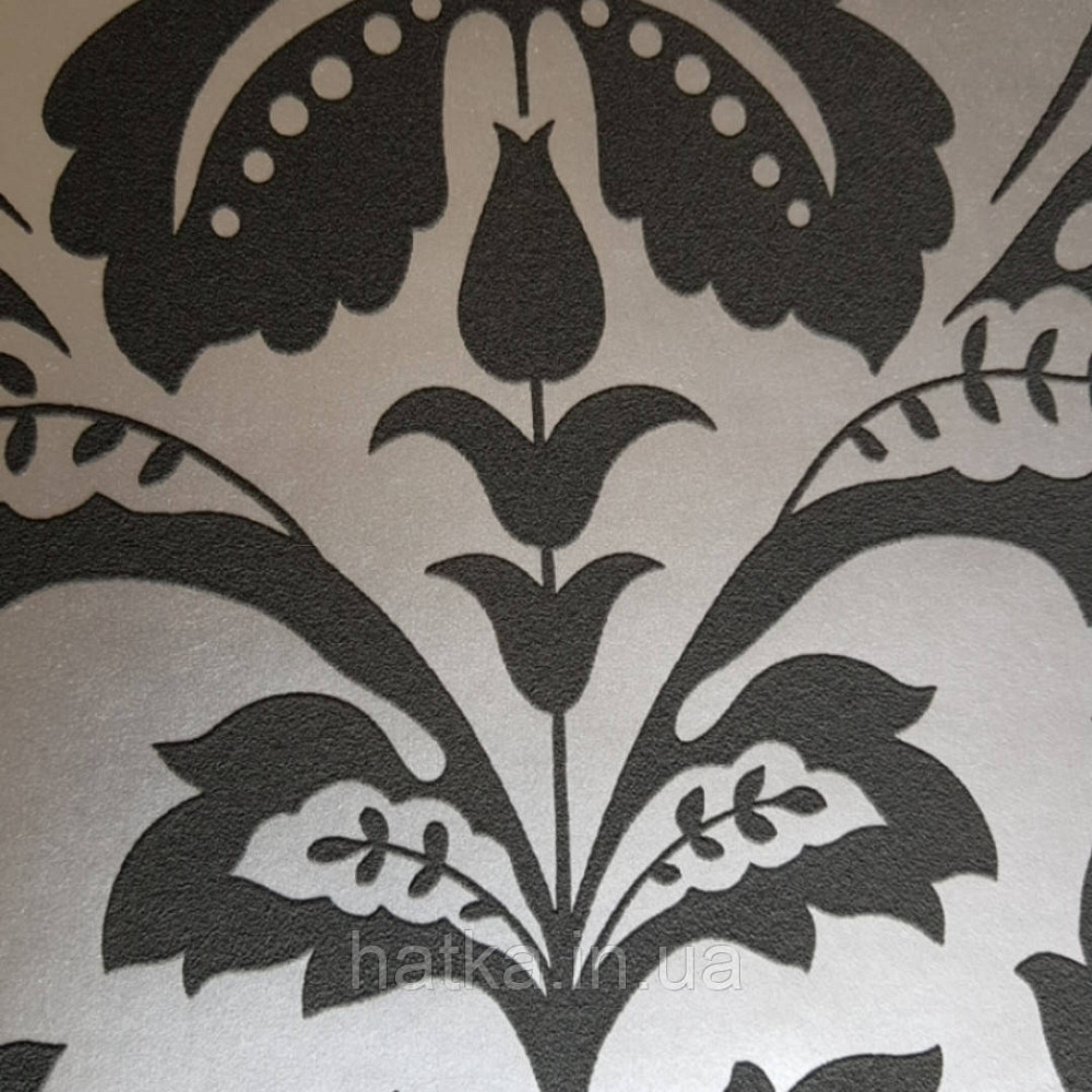 Вінілові шпалери на флізелін AS creation Attractive вензель великий структурний чорний на сріблястому металік Київ - фото 3